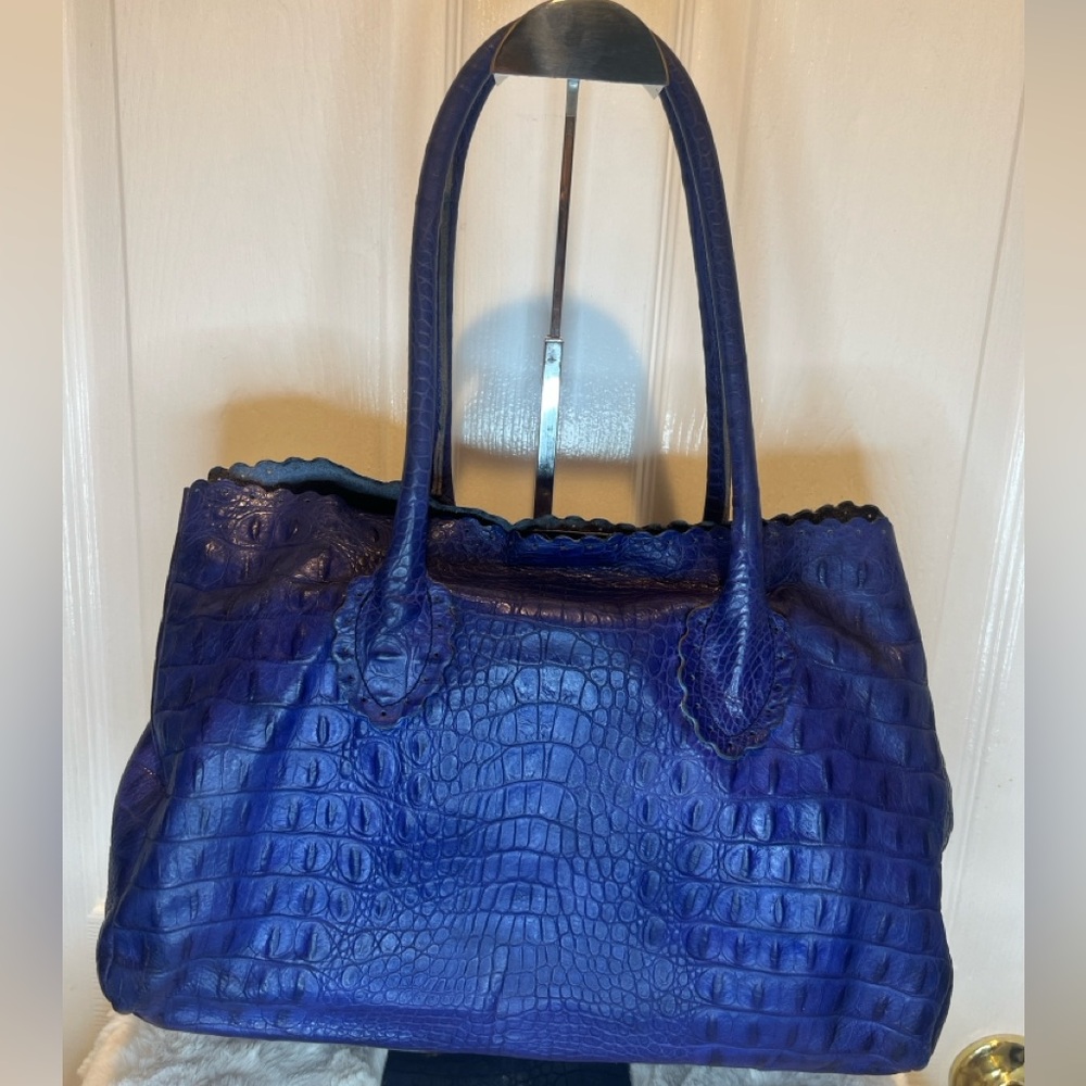 FURLA LEATHER (CANDY BAG) CROCODILE EMBOSSED SATCHEL TOTE PURPLE/BLUE - Picture 5 of 15